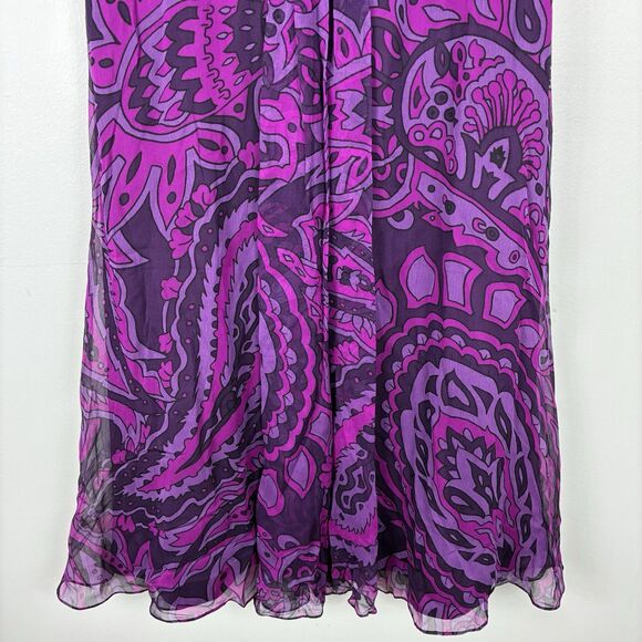 Y2K SILK Dress Sz 8 M Floral V-Neck Purple Goth Witchy Chic Party Donna Morgan - Picture 3 of 6